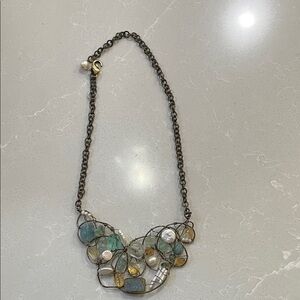 Artisan Blue and Gold Gemstone Necklace